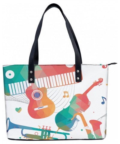 Colorful Musical Instruments Tote Bag Lightweight Handbag for Shopping Gym Hiking Travel Pool Yoga Shoulder Bag with Outer Zi...