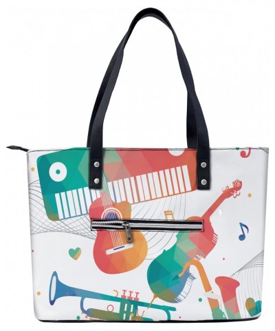 Colorful Musical Instruments Tote Bag Lightweight Handbag for Shopping Gym Hiking Travel Pool Yoga Shoulder Bag with Outer Zi...