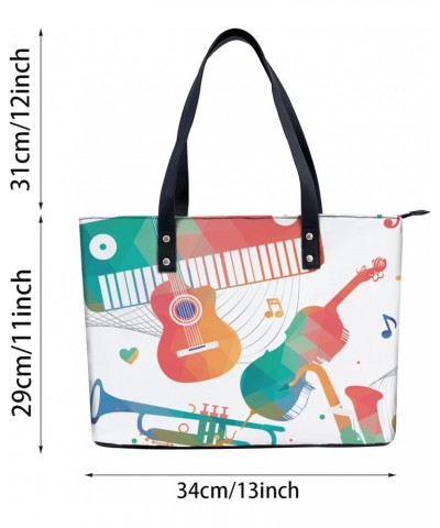 Colorful Musical Instruments Tote Bag Lightweight Handbag for Shopping Gym Hiking Travel Pool Yoga Shoulder Bag with Outer Zi...