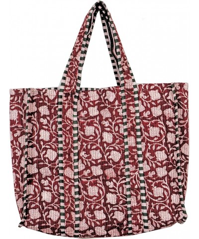 Quilted Cotton Handprinted Reversible Large multicolor Floral Tote Bag Maroon Cotton $17.39 Totes