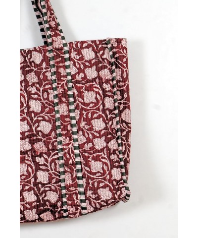 Quilted Cotton Handprinted Reversible Large multicolor Floral Tote Bag Maroon Cotton $17.39 Totes