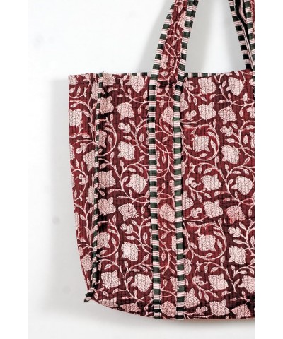 Quilted Cotton Handprinted Reversible Large multicolor Floral Tote Bag Maroon Cotton $17.39 Totes