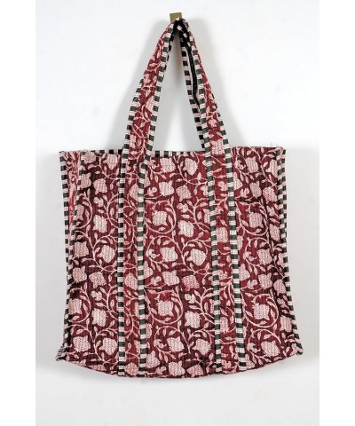 Quilted Cotton Handprinted Reversible Large multicolor Floral Tote Bag Maroon Cotton $17.39 Totes