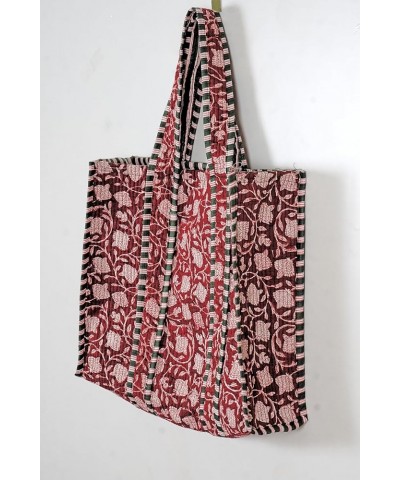 Quilted Cotton Handprinted Reversible Large multicolor Floral Tote Bag Maroon Cotton $17.39 Totes