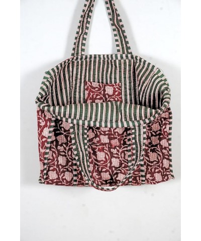 Quilted Cotton Handprinted Reversible Large multicolor Floral Tote Bag Maroon Cotton $17.39 Totes