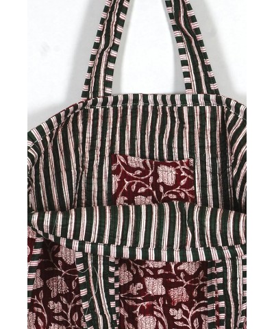 Quilted Cotton Handprinted Reversible Large multicolor Floral Tote Bag Maroon Cotton $17.39 Totes