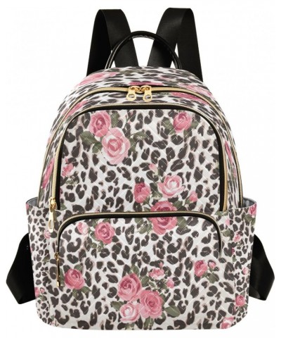 Leopard Pink Rose Backpack for Women Purse Bag Travel Handbag Shoulder Bag $19.59 Backpacks