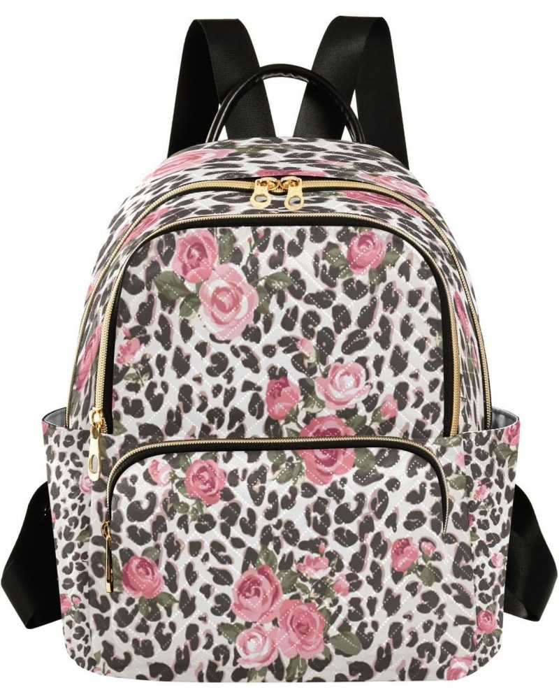 Leopard Pink Rose Backpack for Women Purse Bag Travel Handbag Shoulder Bag $19.59 Backpacks