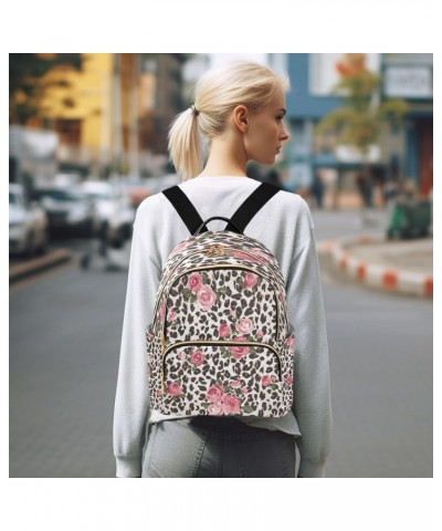 Leopard Pink Rose Backpack for Women Purse Bag Travel Handbag Shoulder Bag $19.59 Backpacks