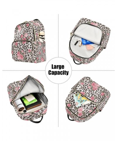 Leopard Pink Rose Backpack for Women Purse Bag Travel Handbag Shoulder Bag $19.59 Backpacks