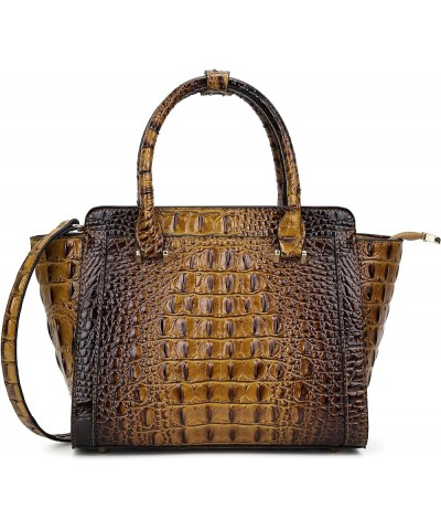 Women Satchel Handbags Vegan Leather Top Handle Purse Classic Tote Bag with Shoulder Strap Brown-crocodile $21.65 Totes