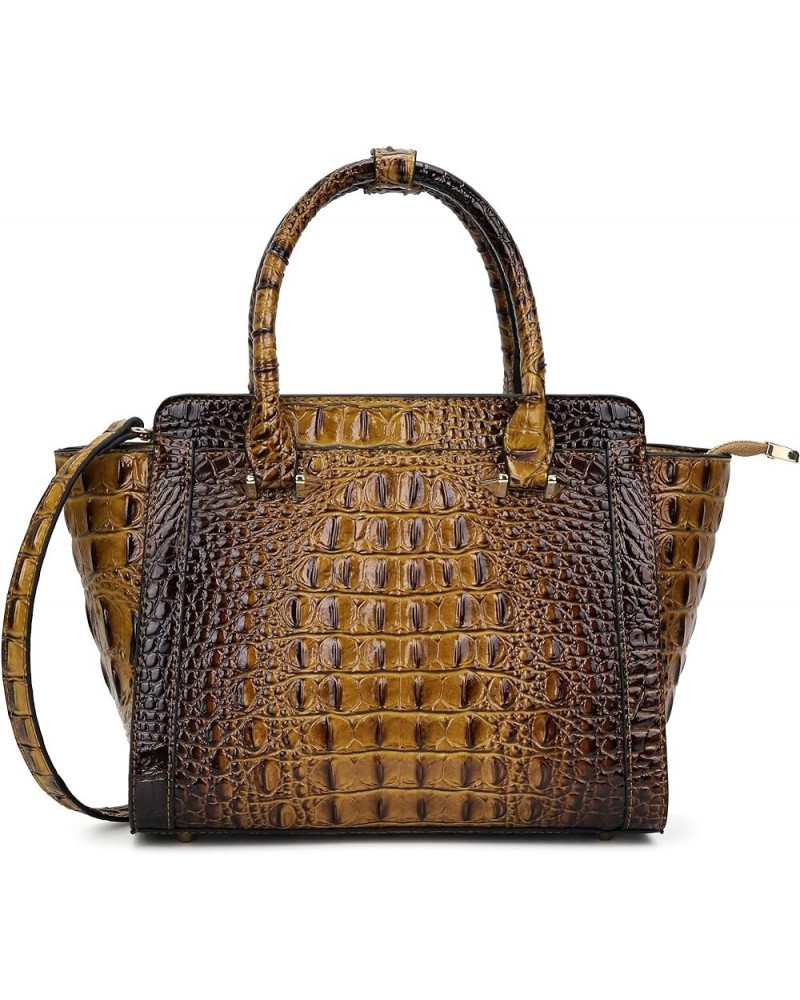 Women Satchel Handbags Vegan Leather Top Handle Purse Classic Tote Bag with Shoulder Strap Brown-crocodile $21.65 Totes