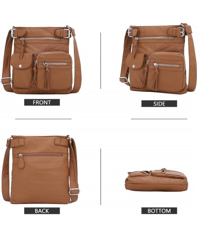 Crossbody Bags for Women Washed Leather Shoulder Bags Multi Pocket Soft Hobo Purses and Medium Handbags 173brown $17.00 Cross...