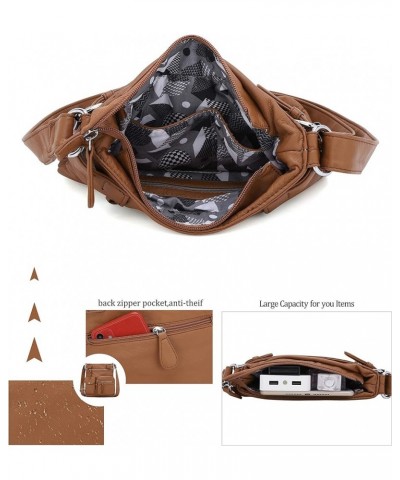 Crossbody Bags for Women Washed Leather Shoulder Bags Multi Pocket Soft Hobo Purses and Medium Handbags 173brown $17.00 Cross...