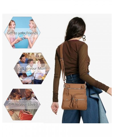 Crossbody Bags for Women Washed Leather Shoulder Bags Multi Pocket Soft Hobo Purses and Medium Handbags 173brown $17.00 Cross...