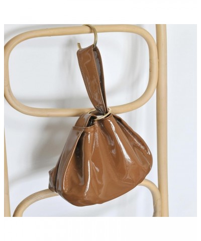 Women's Glossy Clutch Patent Vegan Leather Hobo Top Handle Bag Small Tote Brown $14.05 Totes