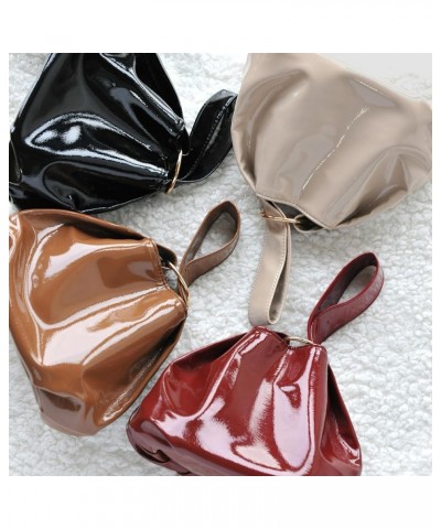 Women's Glossy Clutch Patent Vegan Leather Hobo Top Handle Bag Small Tote Brown $14.05 Totes