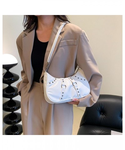 Rivet Satchel Crossbody Shoulder Bag for Women Y2K Punk Style PU Leather Hobo Bag Half Moon Underarm Bag Women Purse Khaki $1...