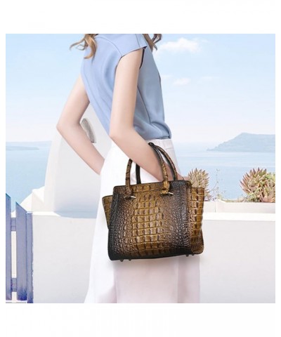 Women Satchel Handbags Vegan Leather Top Handle Purse Classic Tote Bag with Shoulder Strap Brown-crocodile $21.65 Totes