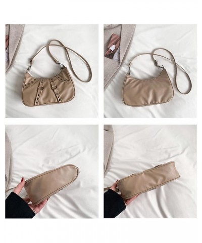 Rivet Satchel Crossbody Shoulder Bag for Women Y2K Punk Style PU Leather Hobo Bag Half Moon Underarm Bag Women Purse Khaki $1...