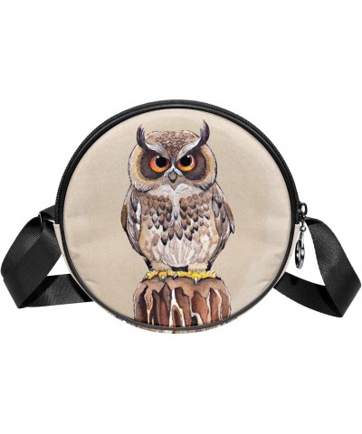 Pretty Hand Drawn Owl Crossbody Bag for Women Teen Girls Round Canvas Shoulder Bag Purse Tote Handbag Bag $12.59 Totes