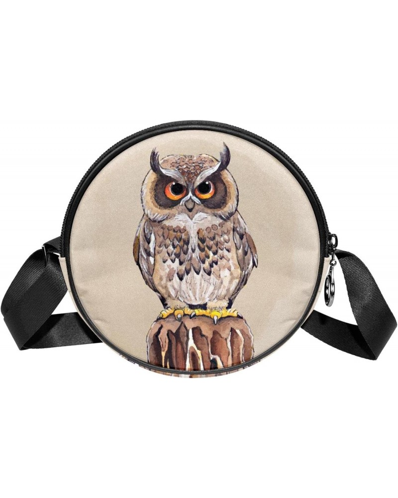 Pretty Hand Drawn Owl Crossbody Bag for Women Teen Girls Round Canvas Shoulder Bag Purse Tote Handbag Bag $12.59 Totes