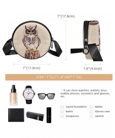 Pretty Hand Drawn Owl Crossbody Bag for Women Teen Girls Round Canvas Shoulder Bag Purse Tote Handbag Bag $12.59 Totes