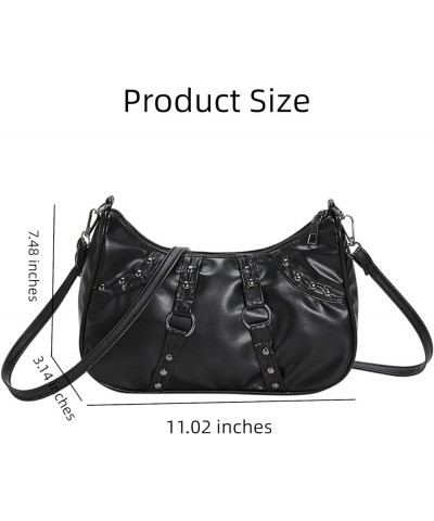 Rivet Satchel Crossbody Shoulder Bag for Women Y2K Punk Style PU Leather Hobo Bag Half Moon Underarm Bag Women Purse Khaki $1...