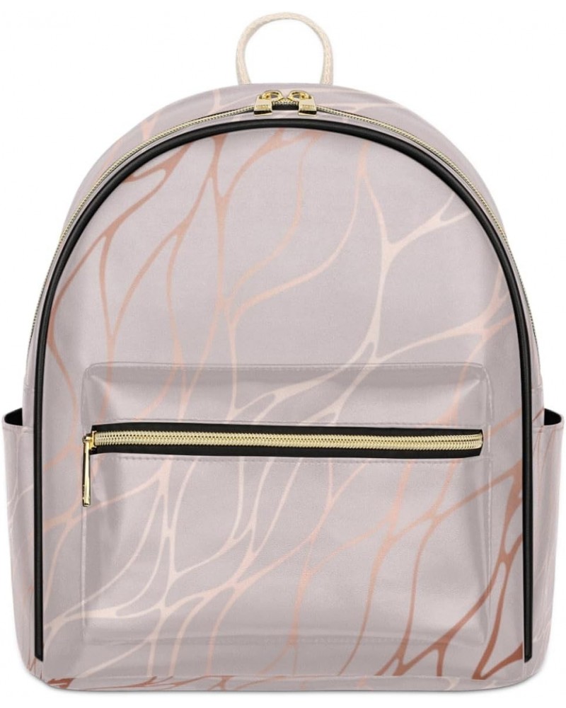 Abstract Pink Marble Mini Backpack Purse for Women Small Casual Daypacks Pu Leather Bookbag Fashion Back Packs Anti Theft Tra...