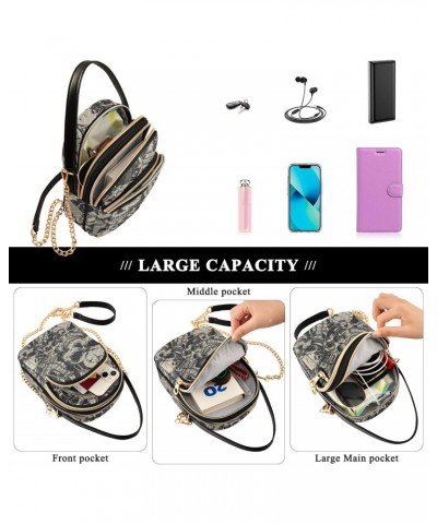 Skulls Crossbody Bag for Women Cell Phone Purse Wallet with Removable Chain Shoulder Handbag for Travel Work Passport Phone $...