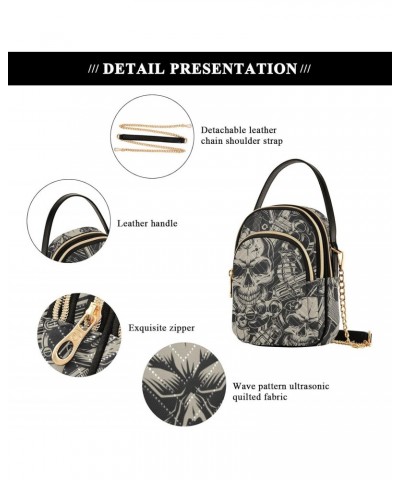 Skulls Crossbody Bag for Women Cell Phone Purse Wallet with Removable Chain Shoulder Handbag for Travel Work Passport Phone $...