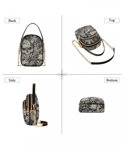 Skulls Crossbody Bag for Women Cell Phone Purse Wallet with Removable Chain Shoulder Handbag for Travel Work Passport Phone $...