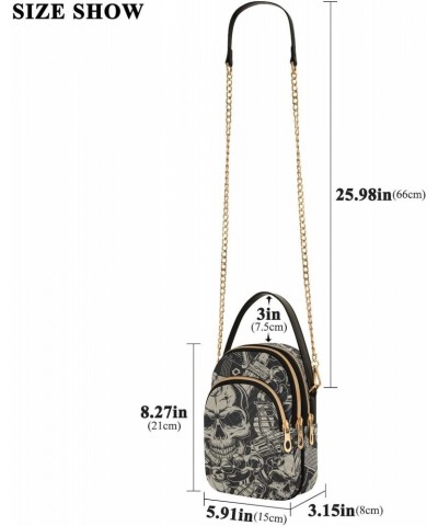 Skulls Crossbody Bag for Women Cell Phone Purse Wallet with Removable Chain Shoulder Handbag for Travel Work Passport Phone $...