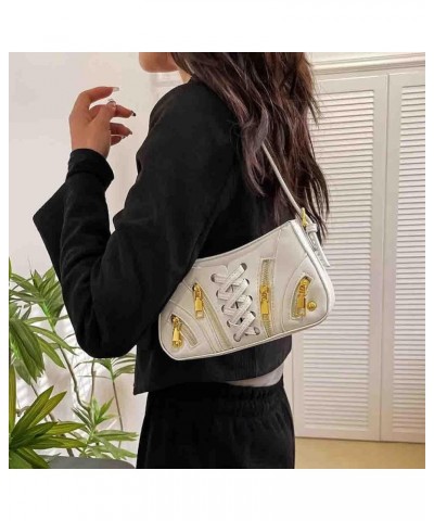 Women's Punk Bandage Shoulder Bag, Large Capacity Rivet Gothic Underarm Handbag, PU Goth Motorcycle Crossbody Purse White $13...