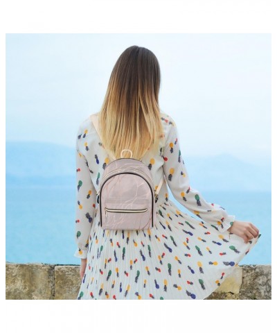 Abstract Pink Marble Mini Backpack Purse for Women Small Casual Daypacks Pu Leather Bookbag Fashion Back Packs Anti Theft Tra...