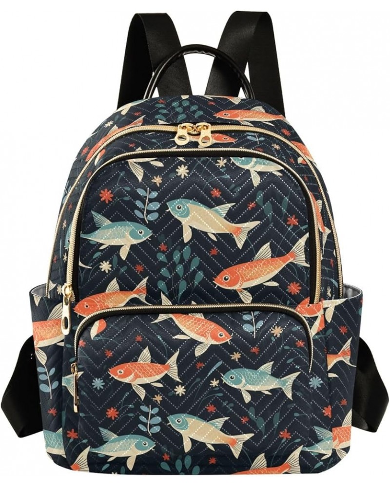 Funny Creative Cartoon Fish Pattern Fashion Backpack Purse for Women, Casual Daypacks, Ladies Gift for Traveling Hiking Multi...