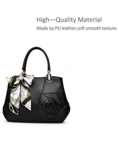 Flowers Handbag for Women Top Handle Bags PU Leather Messenger Bag Fashion Shoulder Bag Tote Satchel Ladies Crossbody Bag Bla...