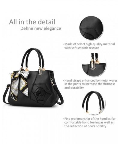 Flowers Handbag for Women Top Handle Bags PU Leather Messenger Bag Fashion Shoulder Bag Tote Satchel Ladies Crossbody Bag Bla...