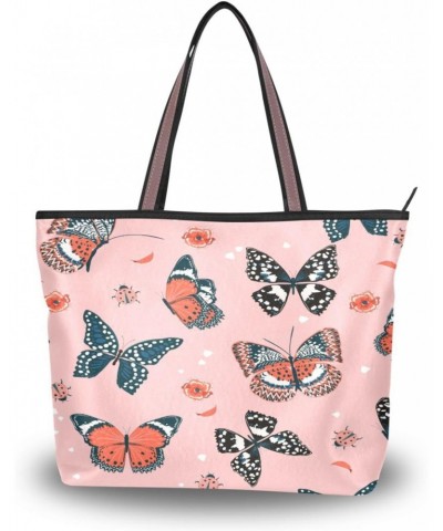 Womens Tote Bag, Butterfly Ladybug Ladies Zip Shoulder Handbags $11.76 Shoulder Bags