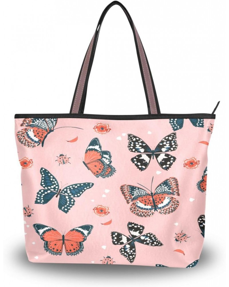 Womens Tote Bag, Butterfly Ladybug Ladies Zip Shoulder Handbags $11.76 Shoulder Bags