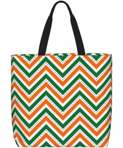 Women'S Soft Tote Shoulder Bag Orange-Green-Line-St-Patrick Foldable Travel Purse With Zipper Closure $15.93 Totes