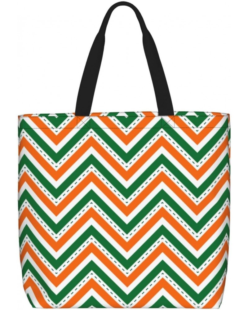 Women'S Soft Tote Shoulder Bag Orange-Green-Line-St-Patrick Foldable Travel Purse With Zipper Closure $15.93 Totes