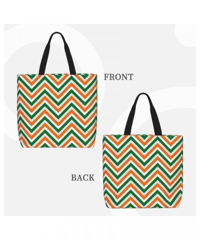 Women'S Soft Tote Shoulder Bag Orange-Green-Line-St-Patrick Foldable Travel Purse With Zipper Closure $15.93 Totes