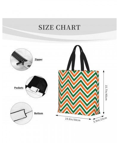 Women'S Soft Tote Shoulder Bag Orange-Green-Line-St-Patrick Foldable Travel Purse With Zipper Closure $15.93 Totes