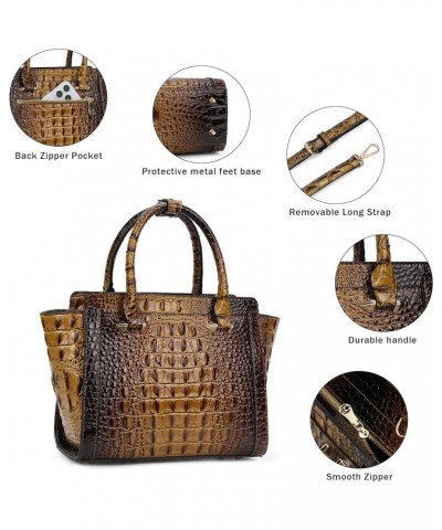 Women Satchel Handbags Vegan Leather Top Handle Purse Classic Tote Bag with Shoulder Strap Brown-crocodile $21.65 Totes