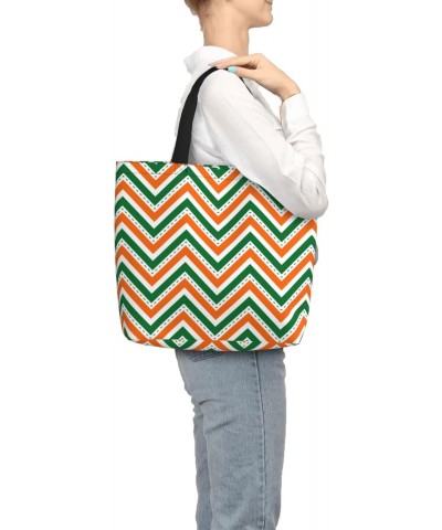 Women'S Soft Tote Shoulder Bag Orange-Green-Line-St-Patrick Foldable Travel Purse With Zipper Closure $15.93 Totes