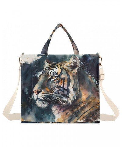 Watercolor Tiger Portrait Tote Bag Corduroy Tote Bag Women Shoulder Handbags with Etachable Shoulder Strap $18.80 Totes