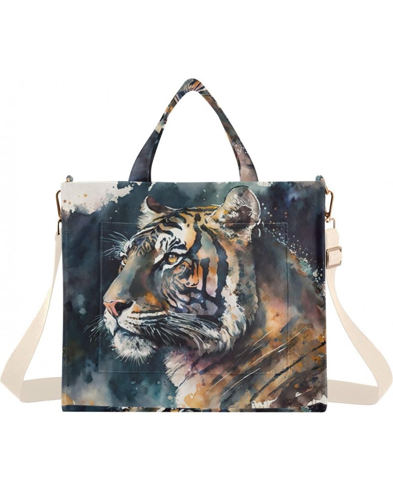 Watercolor Tiger Portrait Tote Bag Corduroy Tote Bag Women Shoulder Handbags with Etachable Shoulder Strap $18.80 Totes