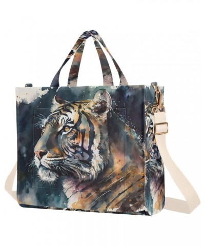 Watercolor Tiger Portrait Tote Bag Corduroy Tote Bag Women Shoulder Handbags with Etachable Shoulder Strap $18.80 Totes