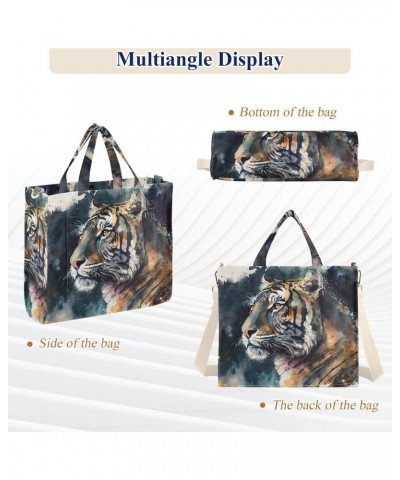 Watercolor Tiger Portrait Tote Bag Corduroy Tote Bag Women Shoulder Handbags with Etachable Shoulder Strap $18.80 Totes